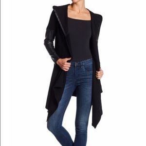 Never worn Faux Leather Trim Long Hooded Jacket